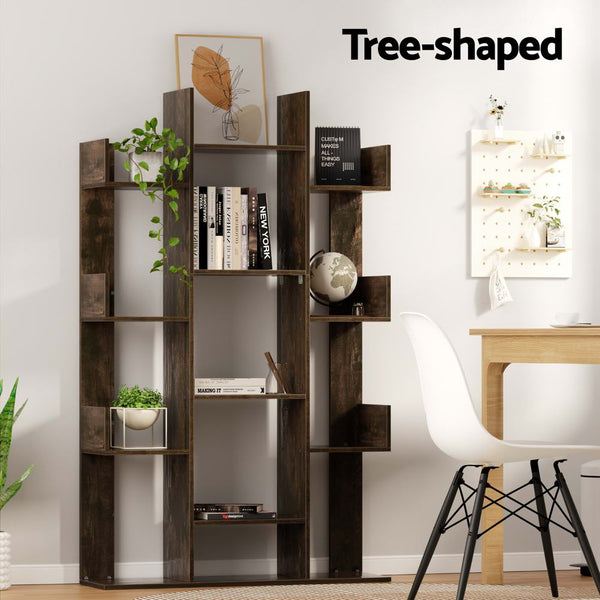 Particle Board Bookshelf Walnut Tree Shaped Multi Compartment Home Furniture Bookshelves