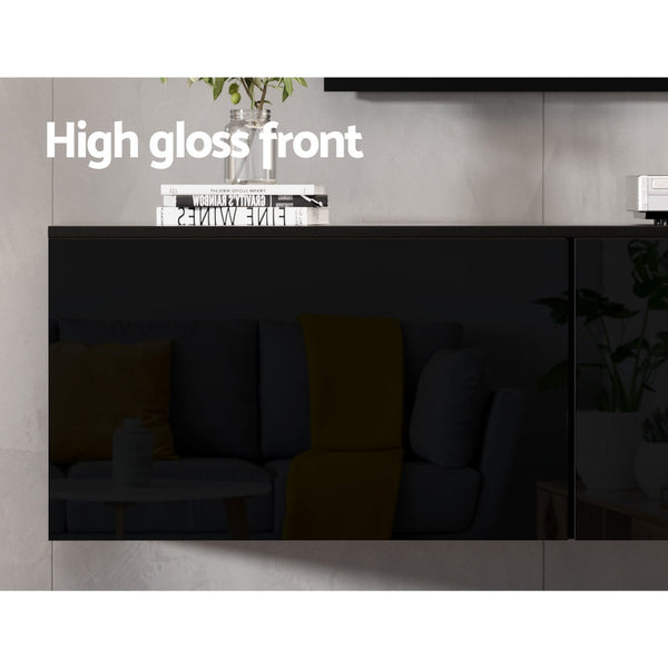 15Mm Particleboard Floating Tv Unit High Gloss Black Entertainment Cabinet Tv Stands & Entertainment Units