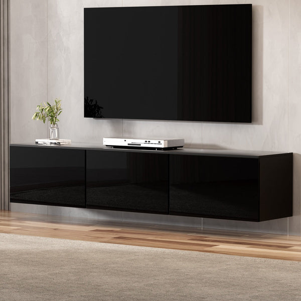 15Mm Particleboard Floating Tv Unit High Gloss Black Entertainment Cabinet Tv Stands & Entertainment Units