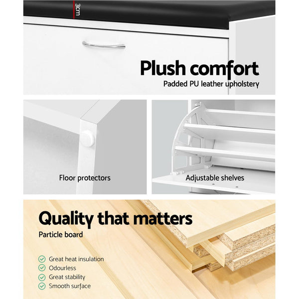 Artiss Shoe Cabinet Bench Shoes Storage Rack Organiser Drawer White 15 Pairs Shoe Cabinets