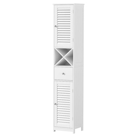 Artiss Bathroom Storage Cabinet 170Cm Tall Slim Organiser Toilet Corner Adjustable Shelf Louver Door White Bathroom Cabinets