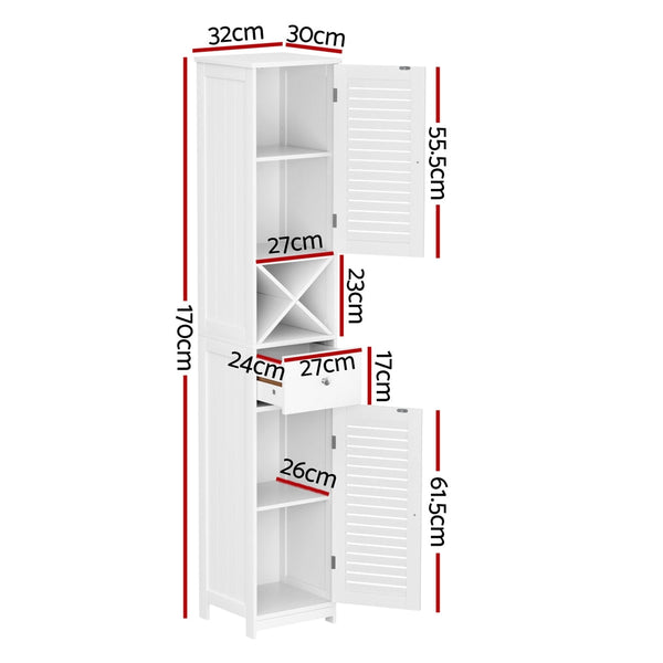 Artiss Bathroom Storage Cabinet 170Cm Tall Slim Organiser Toilet Corner Adjustable Shelf Louver Door White Bathroom Cabinets