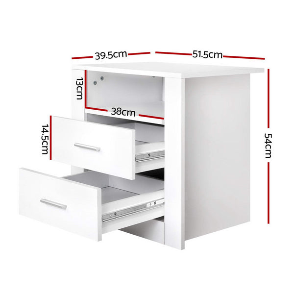 Artiss 2 X Bedside Table Drawers With Shelf Tara White Bedside Tables