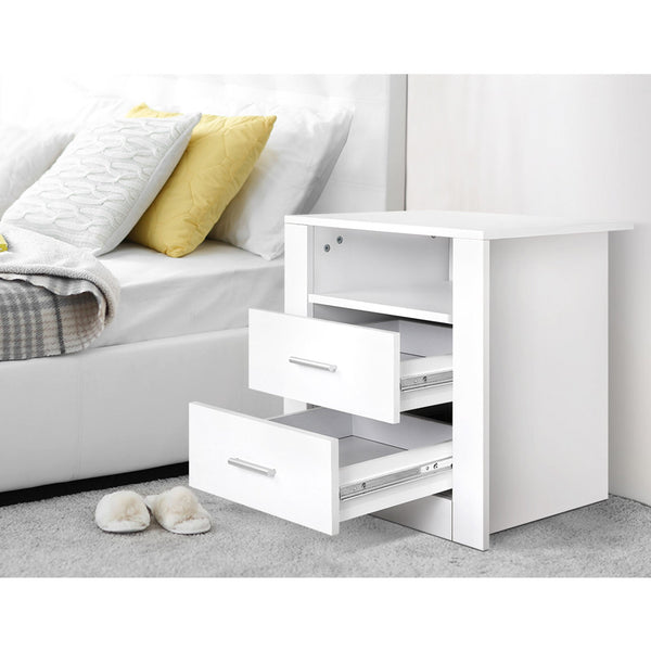 Artiss 2 X Bedside Table Drawers With Shelf Tara White Bedside Tables