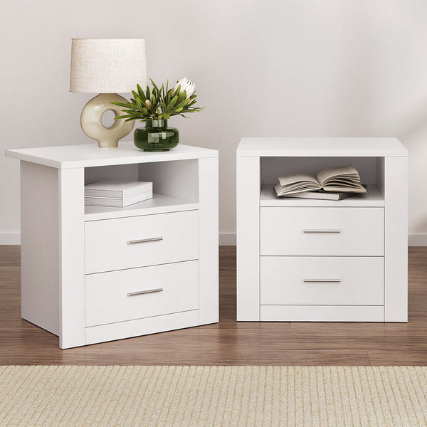 Artiss 2 X Bedside Table Drawers With Shelf Tara White Bedside Tables