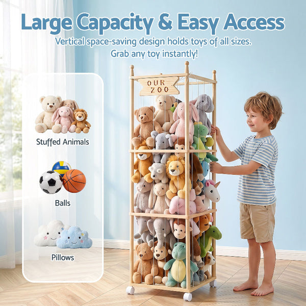 Keezistuffed Animal Toy Storage Holder With Wheels Natural Toy Boxes