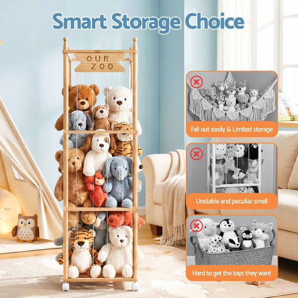 Keezistuffed Animal Toy Storage Holder With Wheels Natural Toy Boxes