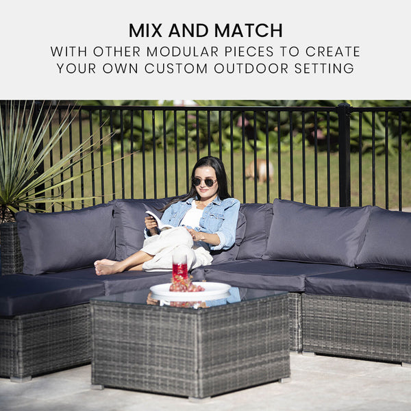 Rattan 1 Seater Outdoor Corner Modular Lounge Chair Grey Patio Chairs