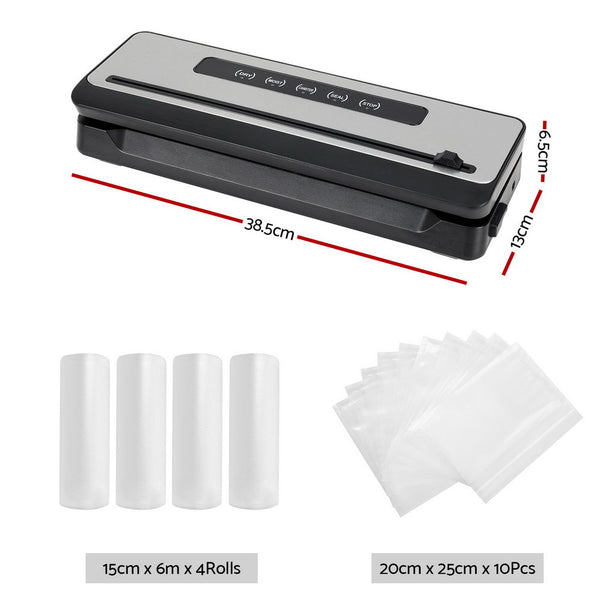 Devanti Food Vacuum Sealer Machine Sealing Cutter 4 Modes Storage Bags Rolls Vacuum Sealers