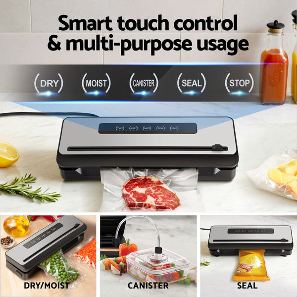 Devanti Food Vacuum Sealer Machine Sealing Cutter 4 Modes Storage Bags Rolls Vacuum Sealers