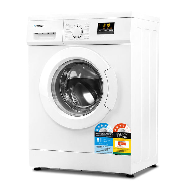 Devanti 8Kg Front Load Washing Machine Quick 24H Delay Start Automatic Washing Machines