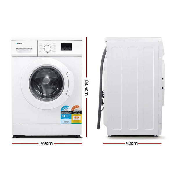 Devanti 8Kg Front Load Washing Machine Quick 24H Delay Start Automatic Washing Machines