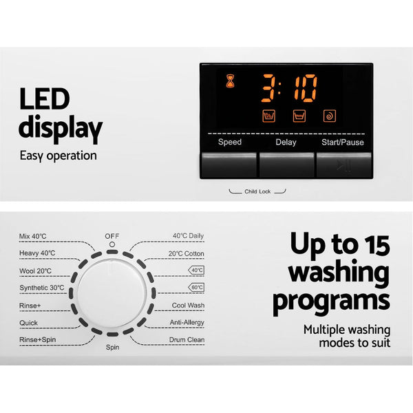 Devanti 8Kg Front Load Washing Machine Quick 24H Delay Start Automatic Washing Machines