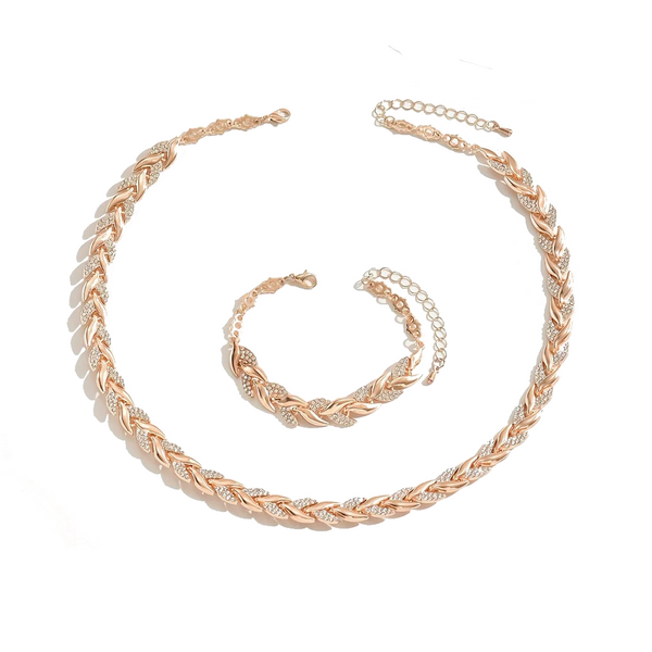 Luxury Leaf Shaped Rhinestone Bracelet And Necklace Set Sparkling Mermaid Full Party Jewelry For Women Bracelets