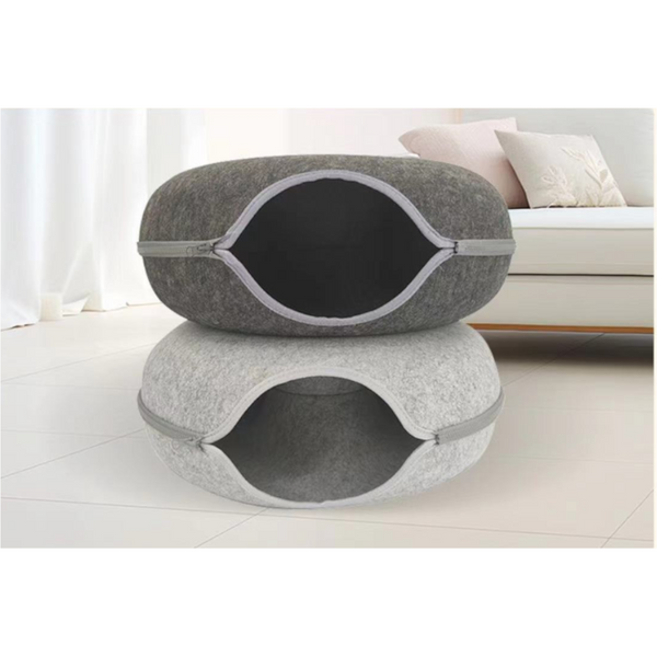 Felt Donut Cat Bed With Zipper Tunnel And Toy Double Layer Pet For Cats Pet Beds
