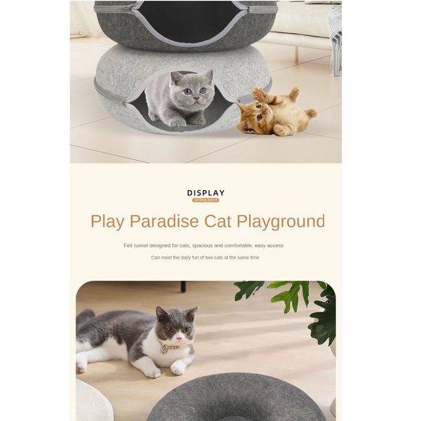 Felt Donut Cat Bed With Zipper Tunnel And Toy Double Layer Pet For Cats Pet Beds