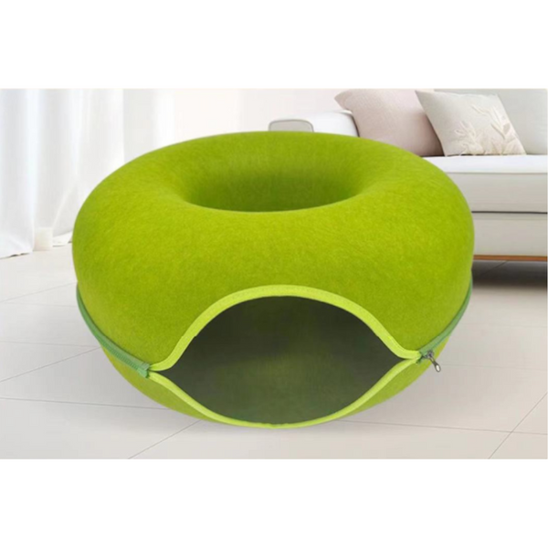 Felt Donut Cat Bed With Zipper Tunnel And Toy Double Layer Pet For Cats Pet Beds