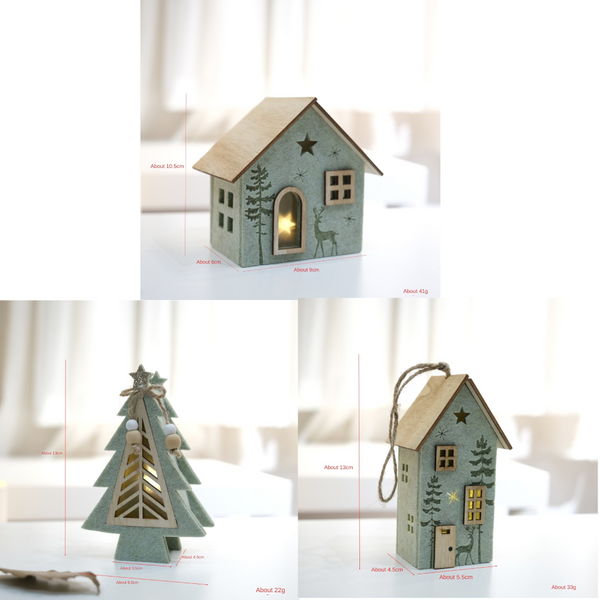 Felt Light Up Mini Wooden House Christmas Tree Desktop Bar Counter Atmosphere Decoration Festival Ornament Seasonal Decorations