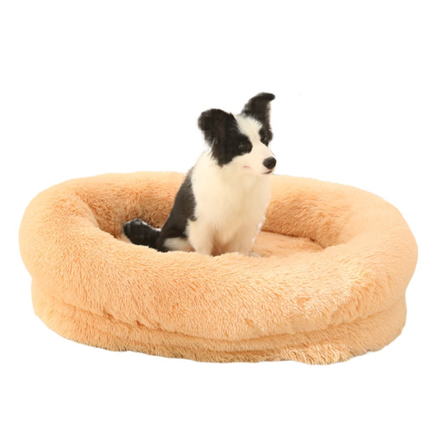 Elosung Fluffy Donut Shaped Pet Bed Soft Cozy And Anti Anxiety For Dogs Cats Machine Washable Apricot Pet Beds
