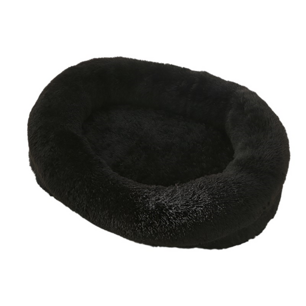 Fluffy Donut Shaped Pet Bed Soft Cozy And Anti Anxiety For Dogs Cats Machine Washable Black Size:L 90*65*20Cm Pet Beds