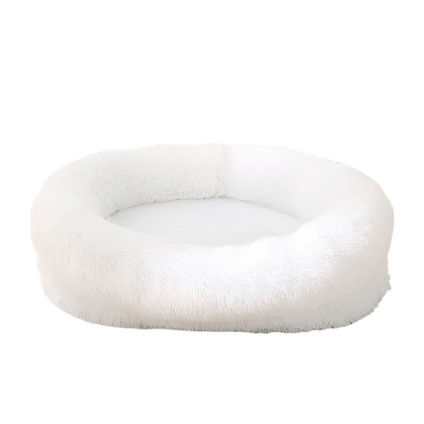 Fluffy Donut Shaped Pet Bed Soft Cozy And Anti Anxiety For Dogs Cats Machine Washable White Size:L 90*65*20Cm Pet Beds
