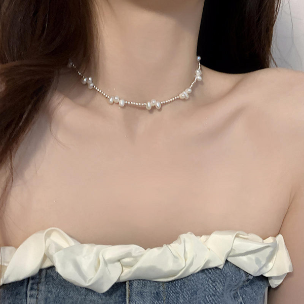 Freshwater Pearl Titanium Steel Bead Necklace Necklaces & Pendants