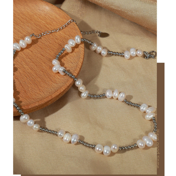 Freshwater Pearl Titanium Steel Bead Necklace Necklaces & Pendants
