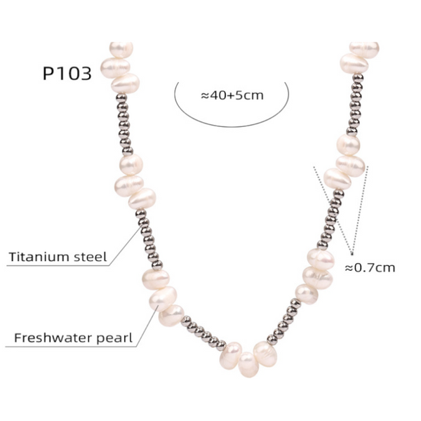 Freshwater Pearl Titanium Steel Bead Necklace Necklaces & Pendants