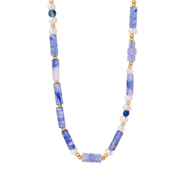 Freshwater Pearl Titanium Steel Geometric Bead Necklace Necklaces & Pendants