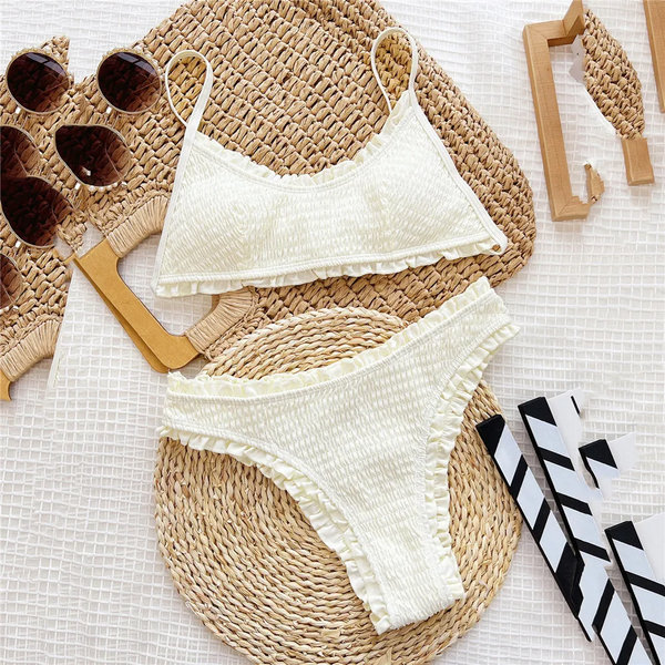 Frill Textured Spaghetti Strap Two Piece Swim Set Swimwear