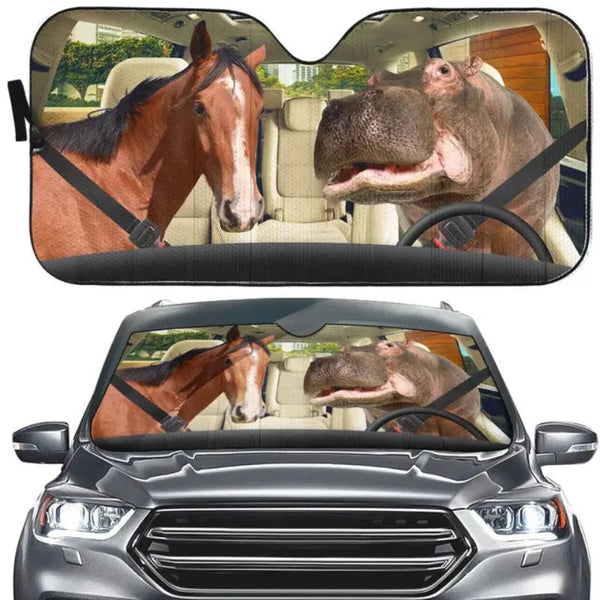 Funny Horse Driving 3D Printing Car Sun Visor Auto Decoration For Vehicle Parts Accessories Sun Visors