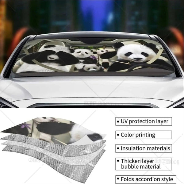Funny Panda Car Windshield Sun Shade Foldable Front Covers Visors Sun Visors