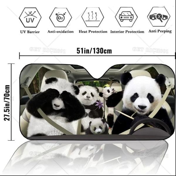 Funny Panda Car Windshield Sun Shade Foldable Front Covers Visors Sun Visors