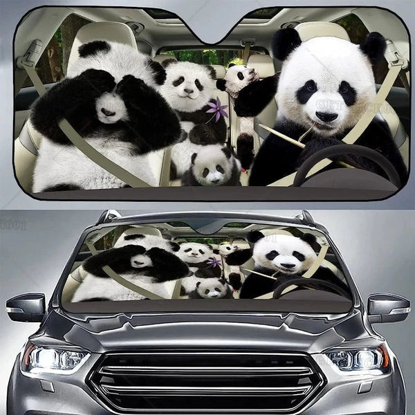 Funny Panda Car Windshield Sun Shade Foldable Front Covers Visors Sun Visors