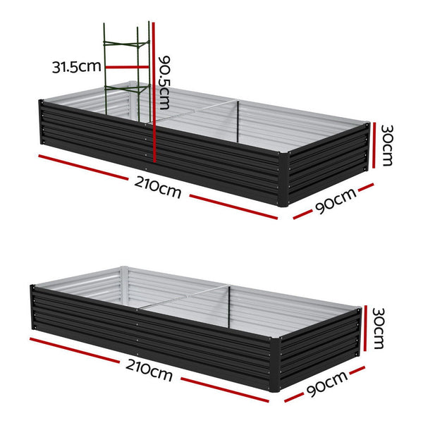 Green Fingers Raised Garden Bed 2 Pcs 210X90cm Planter Box Container Galvanised Metal Outdoor Raised Garden Beds