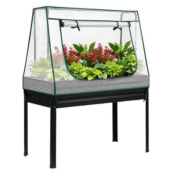 Green Fingers Elevated Metal Garden Bed Kit W Mini Greenhouse Cover 116X60cm Stand Up Height Trellis Raised Garden Beds