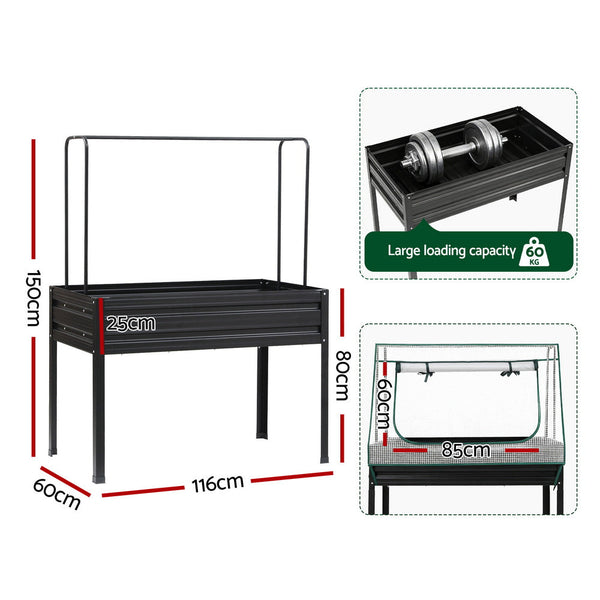 Green Fingers Elevated Metal Garden Bed Kit W Mini Greenhouse Cover 116X60cm Stand Up Height Trellis Raised Garden Beds