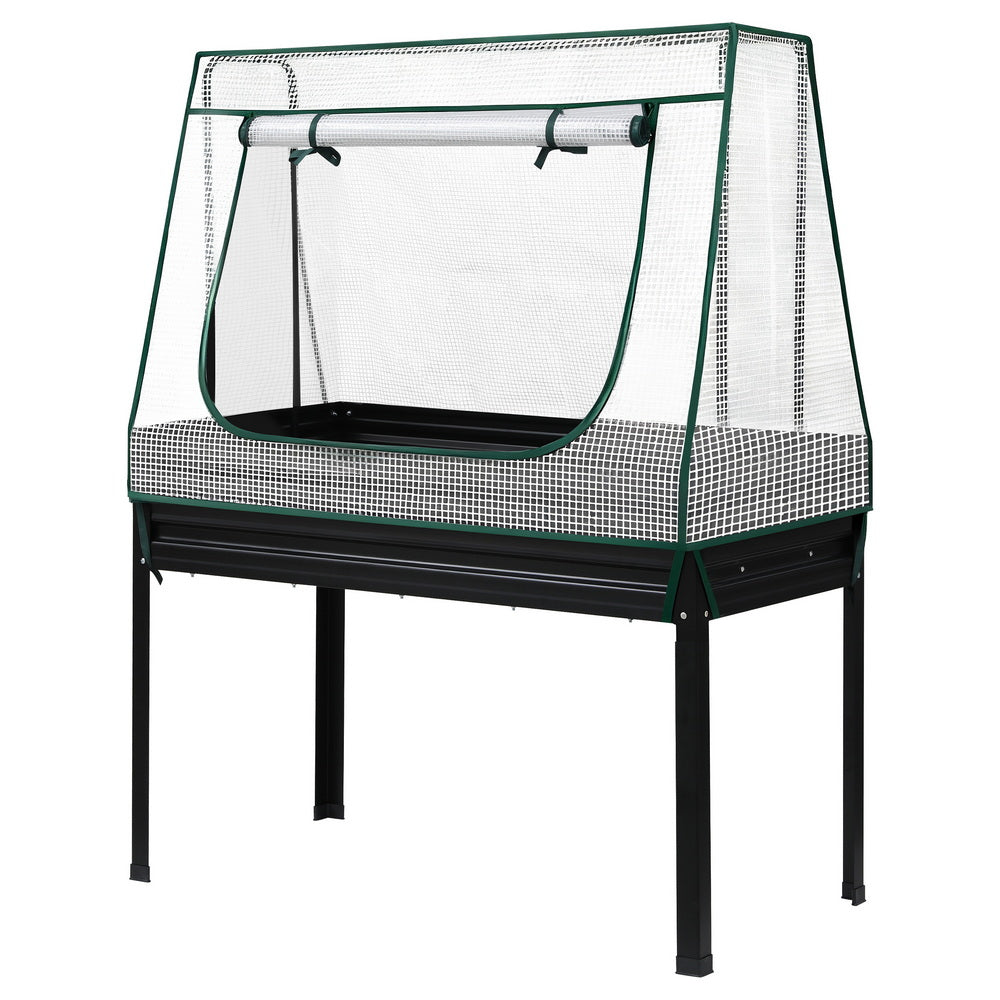 Green Fingers Elevated Metal Garden Bed Kit W Mini Greenhouse Cover 116X60cm Stand Up Height Trellis Raised Garden Beds