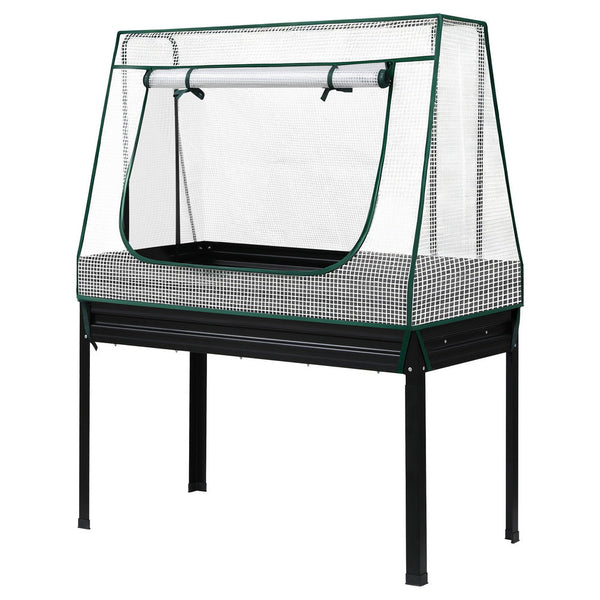 Green Fingers Elevated Metal Garden Bed Kit W Mini Greenhouse Cover 116X60cm Stand Up Height Trellis Raised Garden Beds