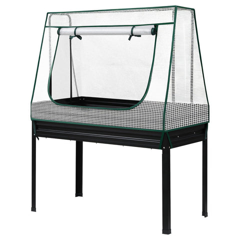Green Fingers Elevated Metal Garden Bed Kit W Mini Greenhouse Cover 116X60cm Stand Up Height Trellis Raised Garden Beds