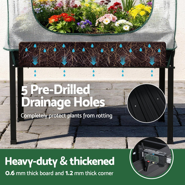 Green Fingers Elevated Metal Garden Bed Kit W Mini Greenhouse Cover 116X60cm Stand Up Height Trellis Raised Garden Beds