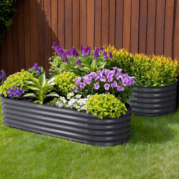Green Fingers 2X Raised Garden Bed 160X80x42cm Oval Planter Box Container Galvanised Raised Garden Beds