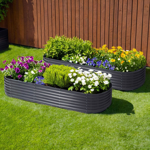 Green Fingers 2X Raised Garden Bed 240X80x42cm Oval Planter Box Container Galvanised Raised Garden Beds