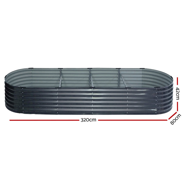 Green Fingers 2X Raised Garden Bed 320X80x42cm Oval Planter Box Container Galvanised Raised Garden Beds