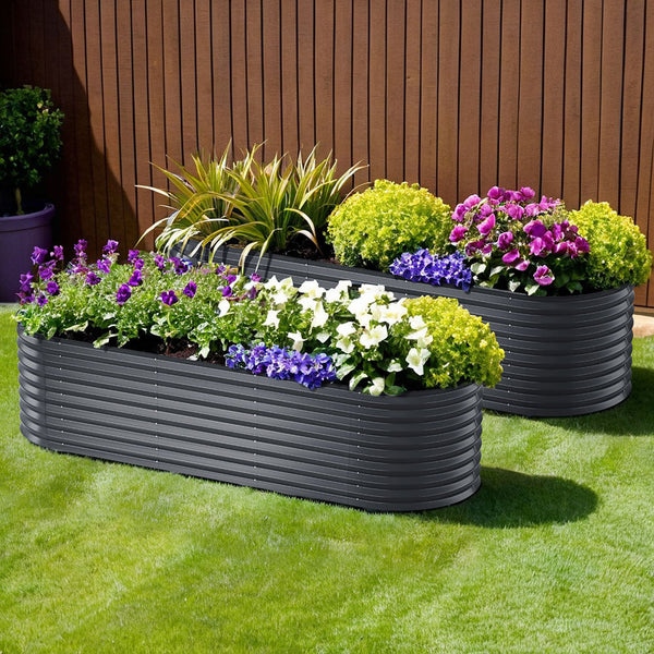 Green Fingers X2 Raised Garden Bed Kit Planter Oval Galvanised Steel 240Cmx80cmx56cm Raised Garden Beds