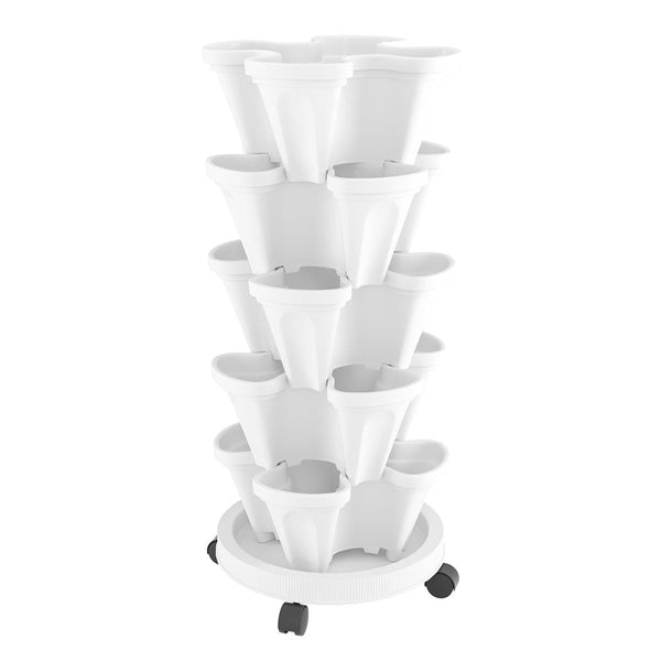 Green Fingers Raised Garden Bed 5 Tier Vertical Garden Brick Red Strawberry Stackable Planters Herbs Petunias Raised Garden Beds