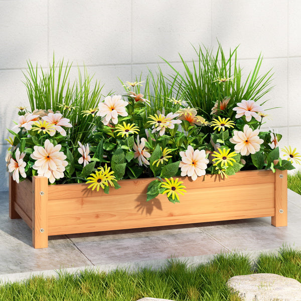 Green Fingers Garden Bed 65X33x16cm Wooden Planter Box Raised Container Growing Raised Garden Beds