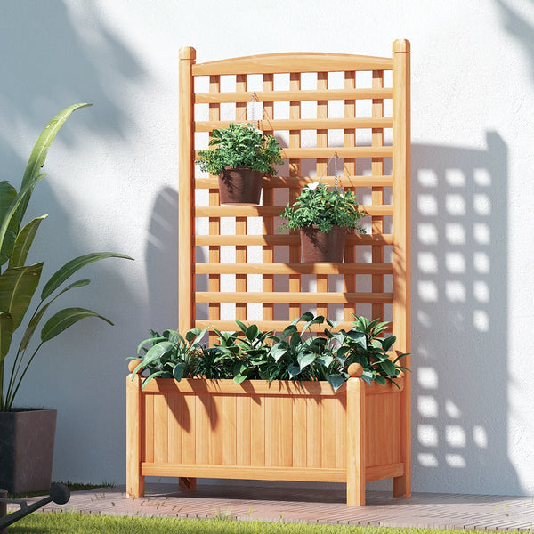 Green Fingers Garden Bed Wooden 64X35x115cm Planter Raised Box Container Trellis Raised Garden Beds