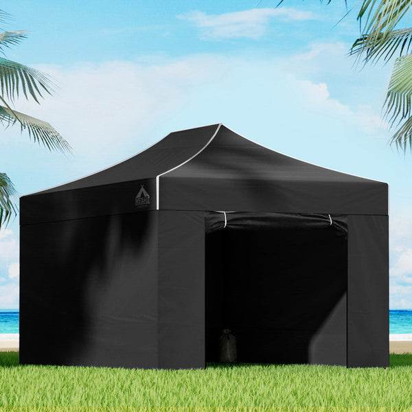 Instahut Gazebo Pop Up Marquee 3X4.5 Folding Tent Wedding Gazebos 500D Black Marquees