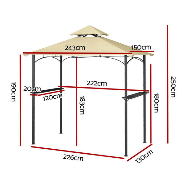 Gazebo Outdoor Patio Marquee Bbq Grill Shelter Garden Shade Hooks Beige Marquees